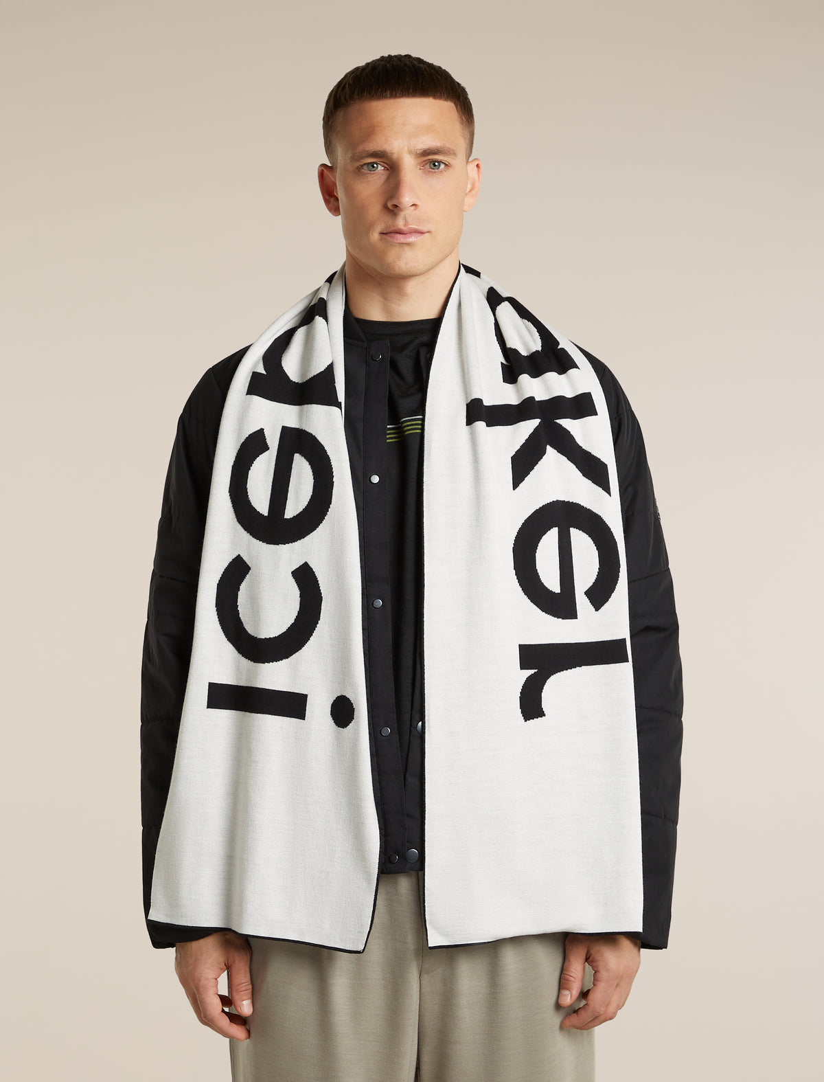 Unisex Merino icebreaker Scarf Black/Ecru Heather - 3