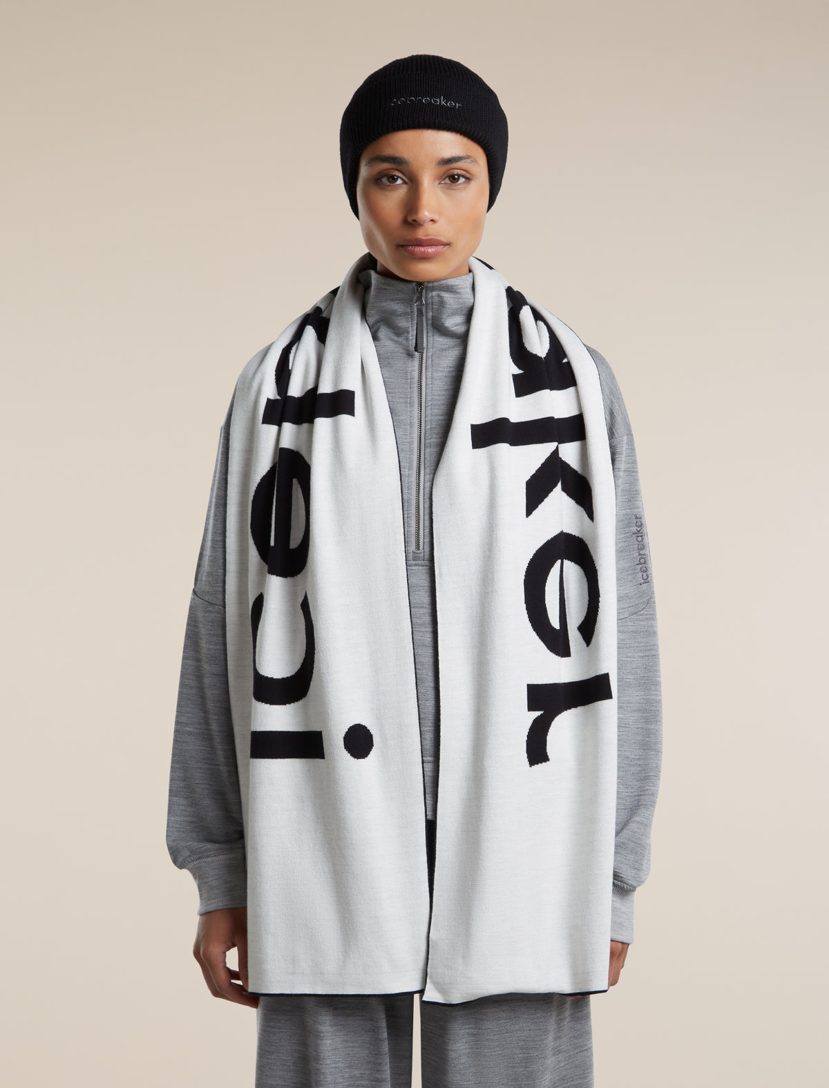 Unisex Merino icebreaker Scarf Black/Ecru Heather - 5