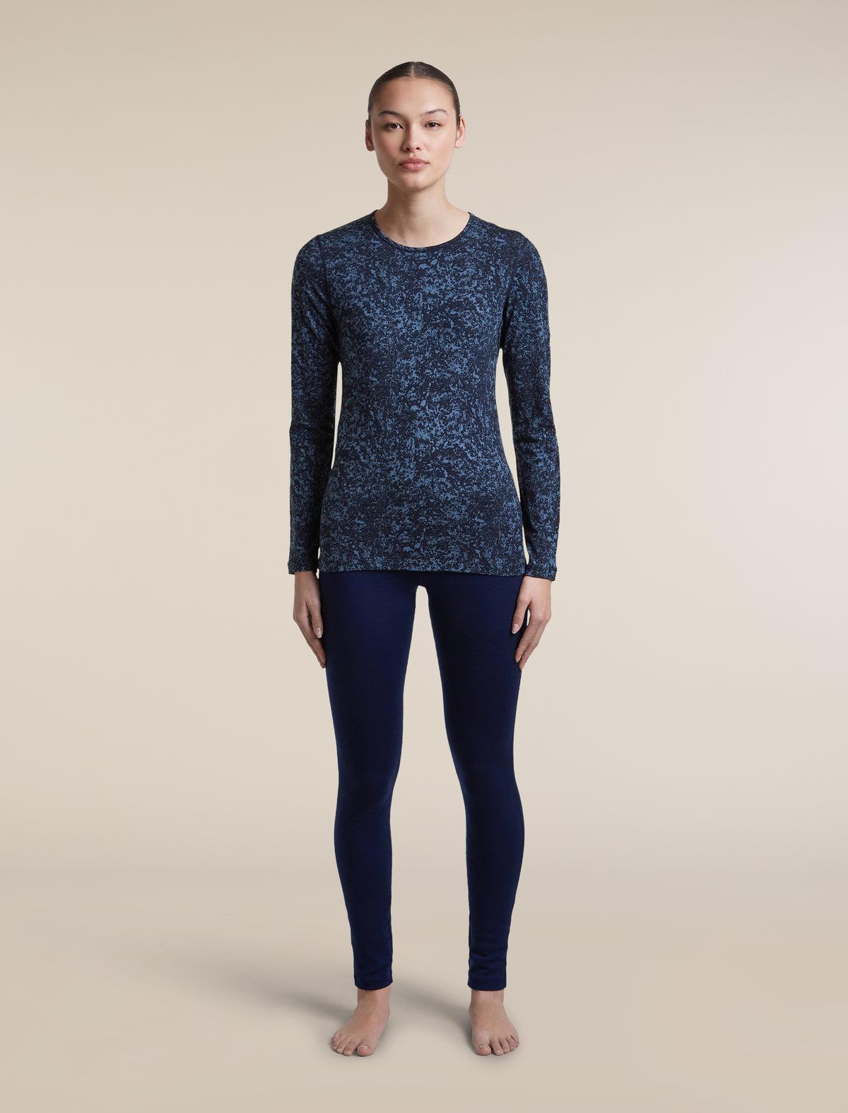 Women's Merino 200 Oasis Long Sleeve Thermal Crewe Moss Bloom AOP Midnight Navy/Dawn/AOP - 3