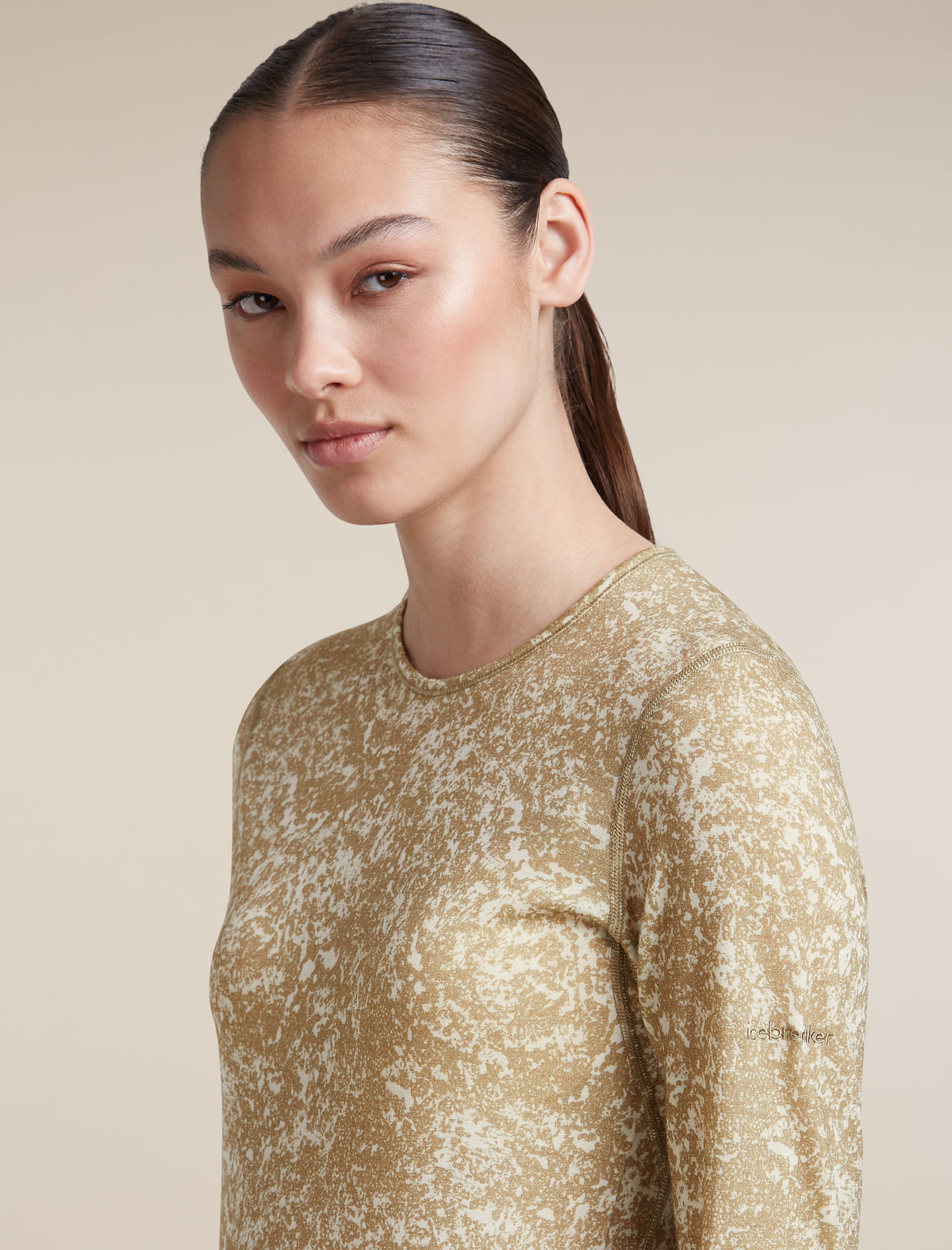 Women's Merino 200 Oasis Long Sleeve Thermal Crewe Moss Bloom AOP Cumin/Undyed/AOP - 6