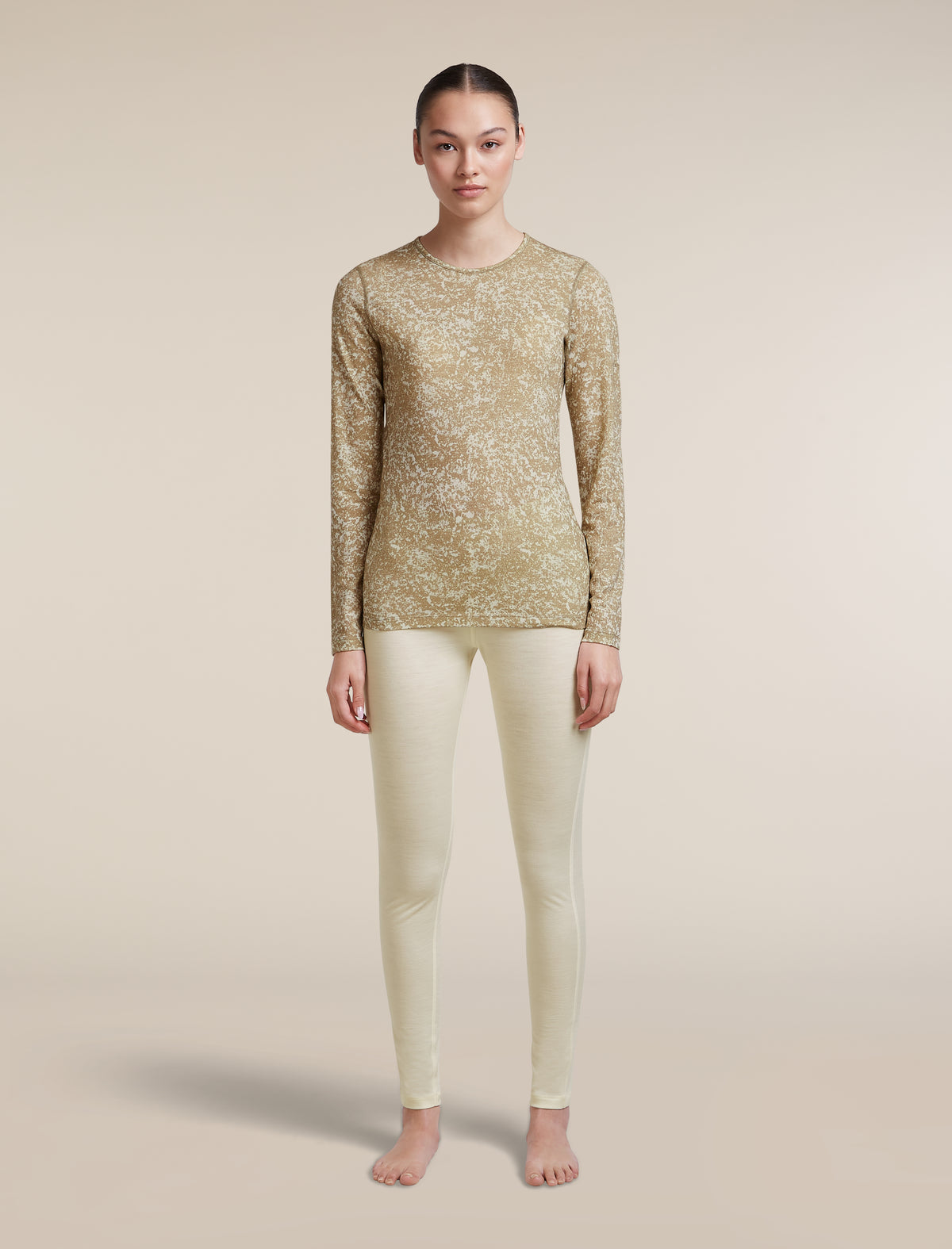 Women's Merino 200 Oasis Long Sleeve Thermal Crewe Moss Bloom AOP Cumin/Undyed/AOP - 3