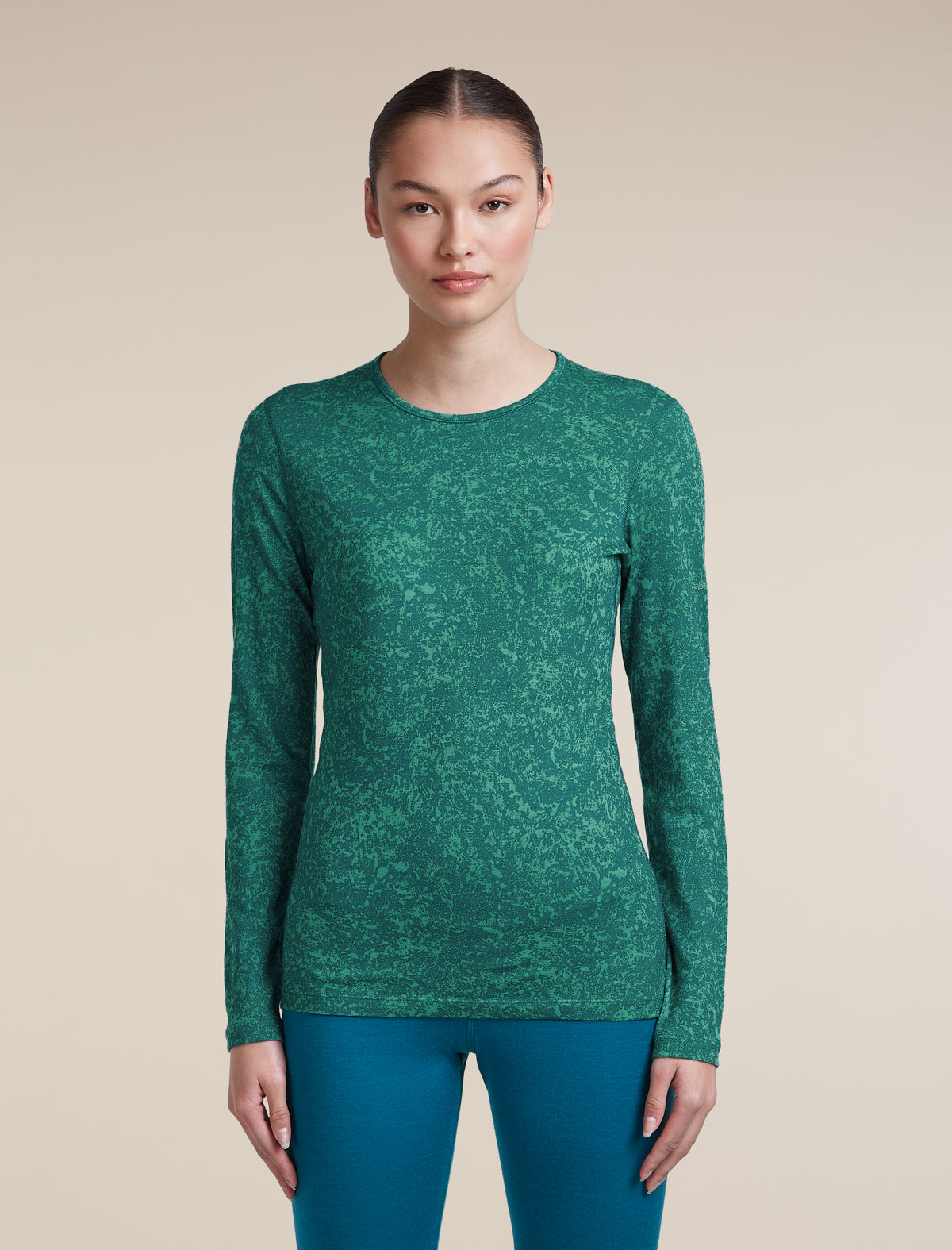 Women's Merino 200 Oasis Long Sleeve Thermal Crewe Moss Bloom AOP Fresh/Tidal Teal/AOP - 1