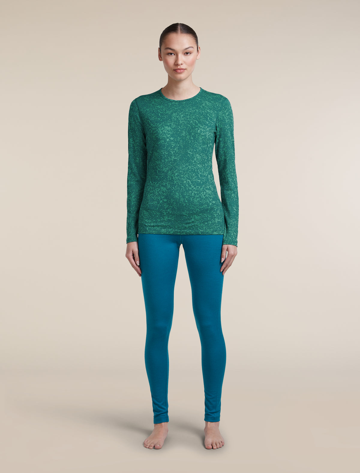 Women's Merino 200 Oasis Long Sleeve Thermal Crewe Moss Bloom AOP Fresh/Tidal Teal/AOP - 3