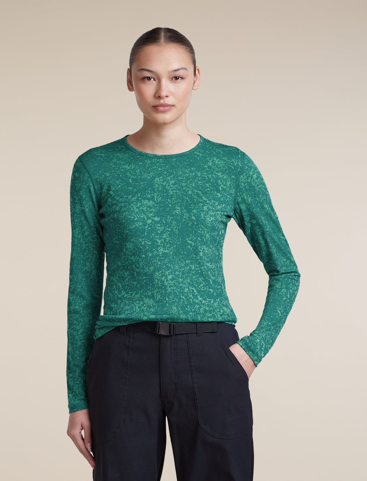Women's Merino 200 Oasis Long Sleeve Thermal Crewe Moss Bloom AOP Fresh/Tidal Teal/AOP - 5