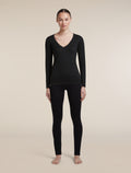 Women's Merino 200 Oasis Long Sleeve Thermal V Neck Black - 3