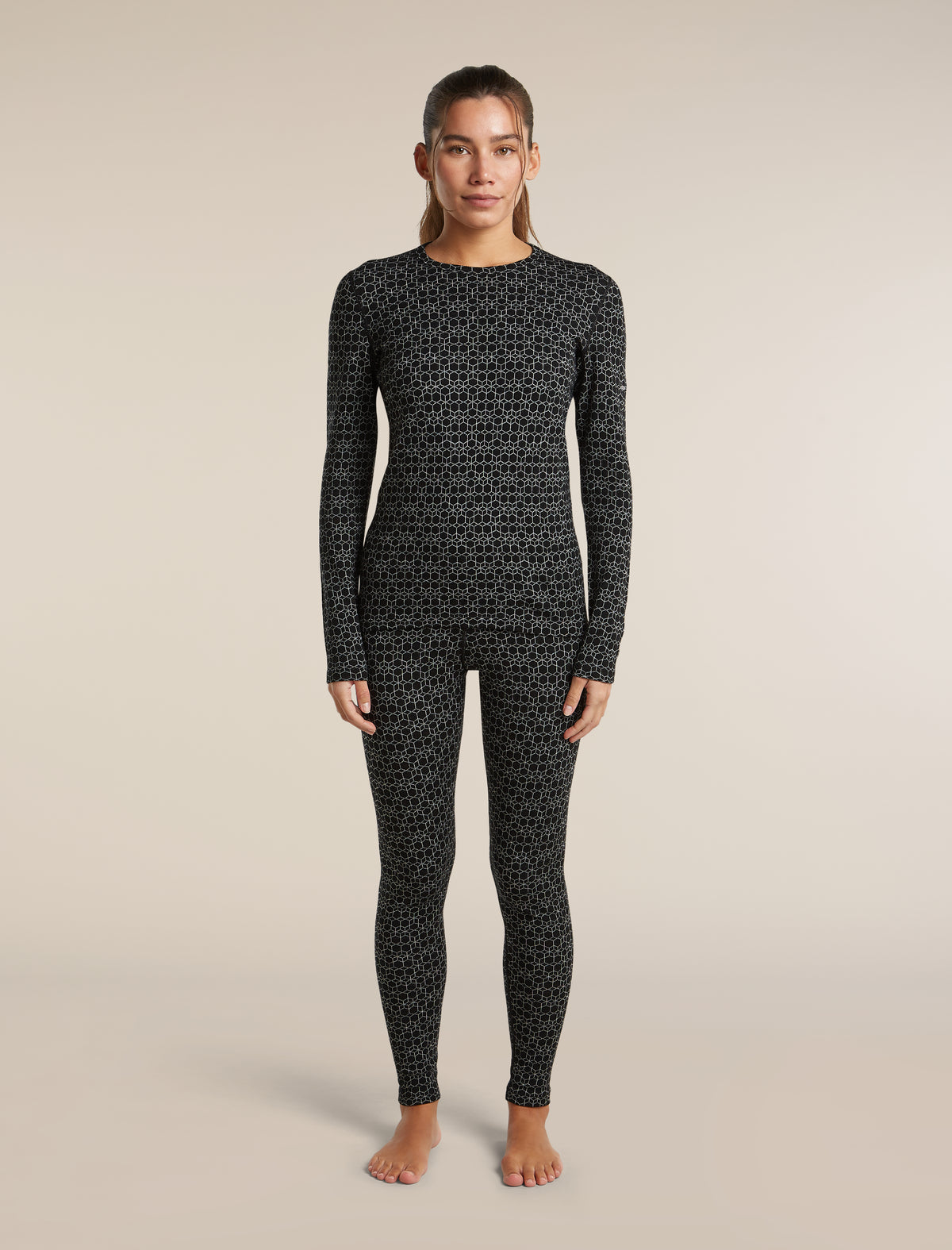 Women's Merino 260 Oasis Vertex High Rise Thermal Leggings Alpine Geo Black/Snow - 3