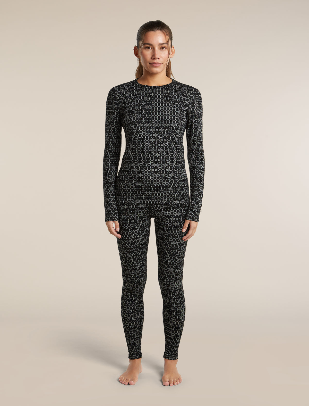 Women's Merino 260 Oasis Vertex Long Sleeve Thermal Crewe Alpine Geo Black/Snow - 3