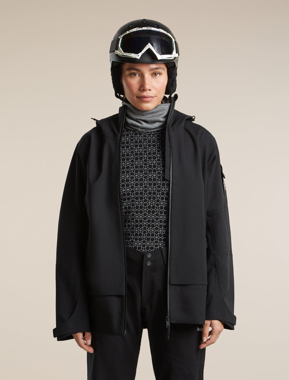 Women's Merino 260 Oasis Vertex Long Sleeve Thermal Crewe Alpine Geo Black/Snow - 5