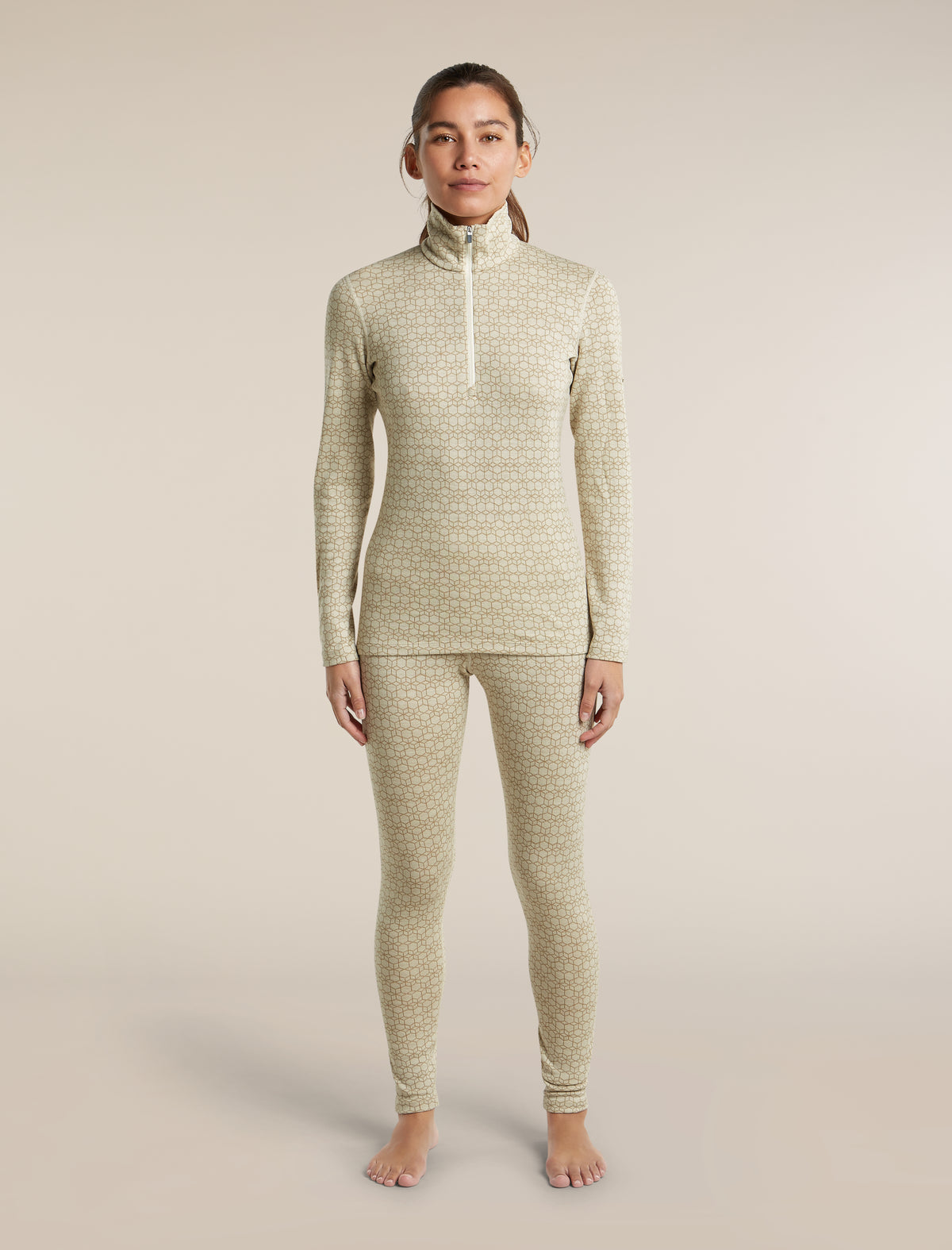 Women's Merino 260 Oasis Vertex Long Sleeve Thermal Half Zip Alpine Geo Undyed/Cumin - 2