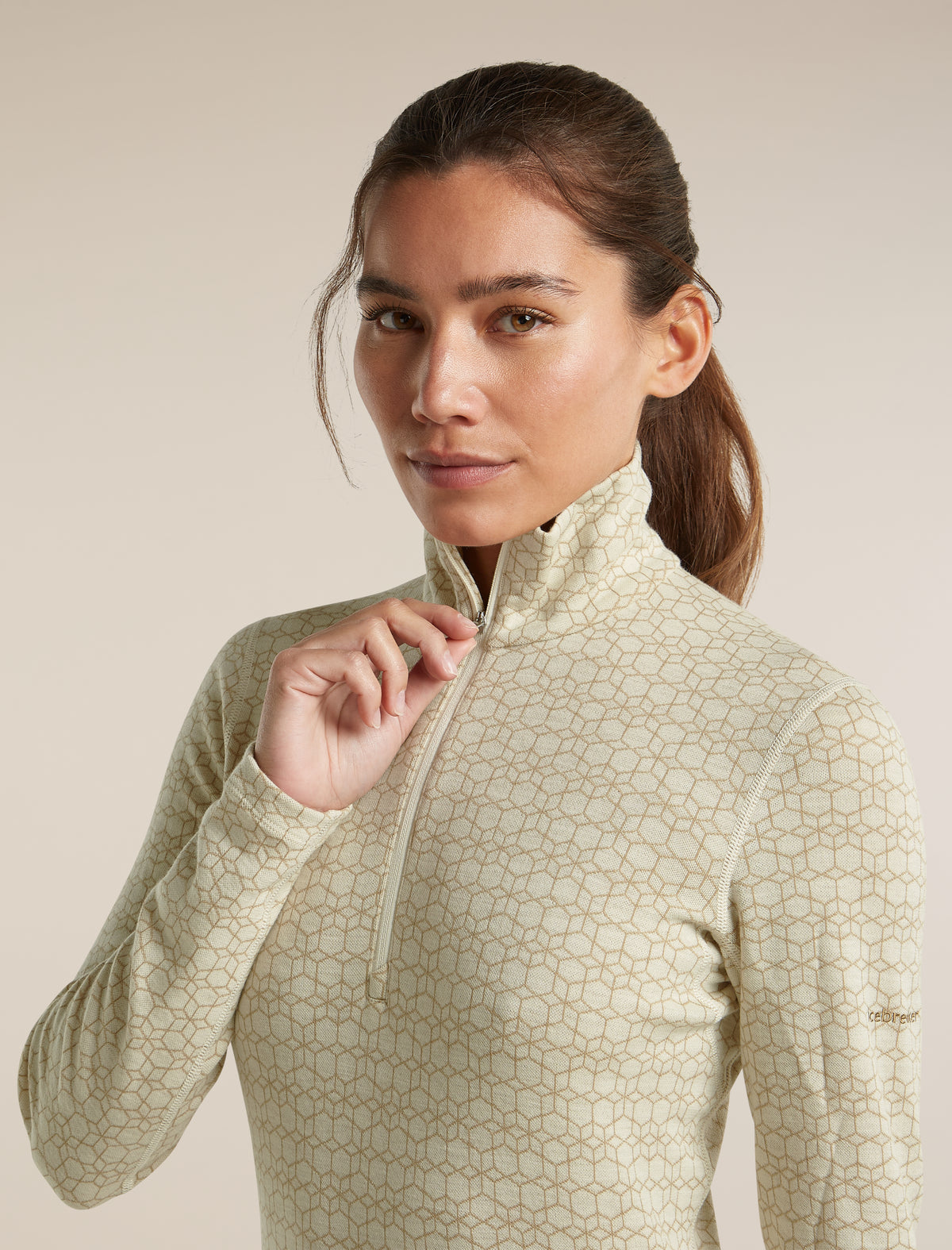 Women's Merino 260 Oasis Vertex Long Sleeve Thermal Half Zip Alpine Geo Undyed/Cumin - 5