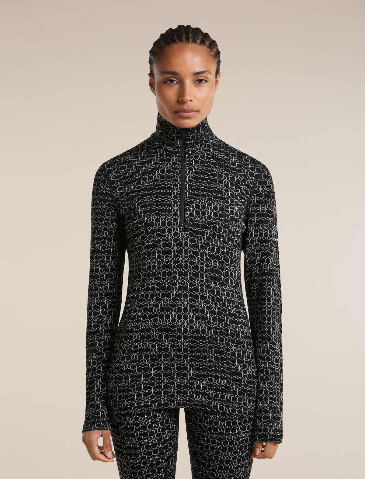 Women's Merino 260 Oasis Vertex Long Sleeve Thermal Half Zip Alpine Geo Black/Snow - 1