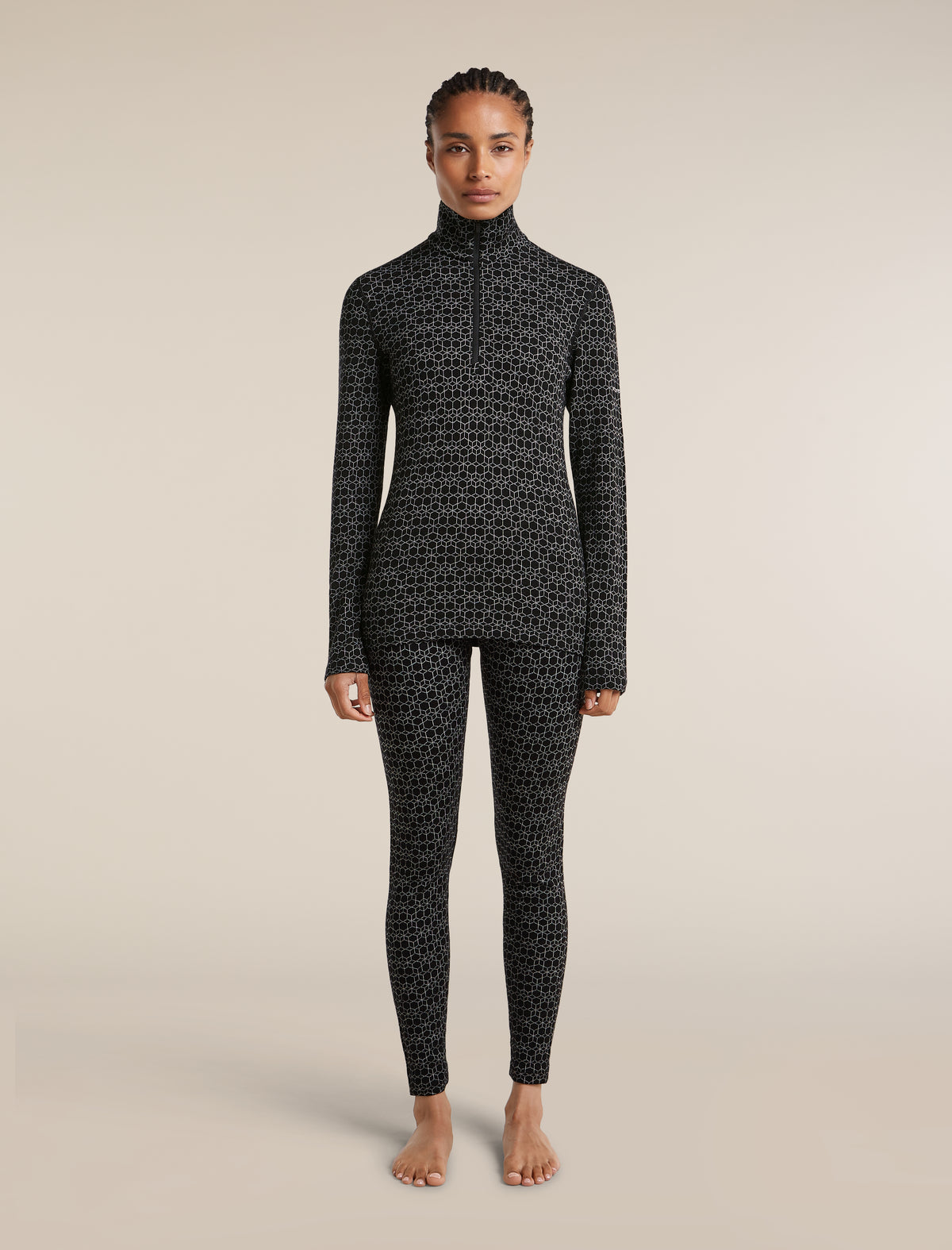 Women's Merino 260 Oasis Vertex Long Sleeve Thermal Half Zip Alpine Geo Black/Snow - 3