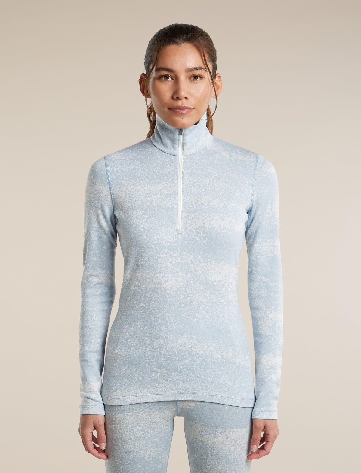 Women's Merino 260 Oasis Vertex Long Sleeve Thermal Half Zip Chillwave Snow/Zinc Blue - 1