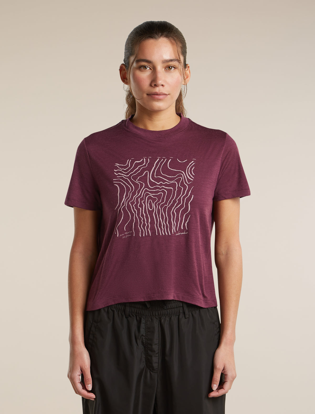 Women's Merino 150 Tech Lite Short Sleeve Crop Tee Great Heights Dark Berry - 1