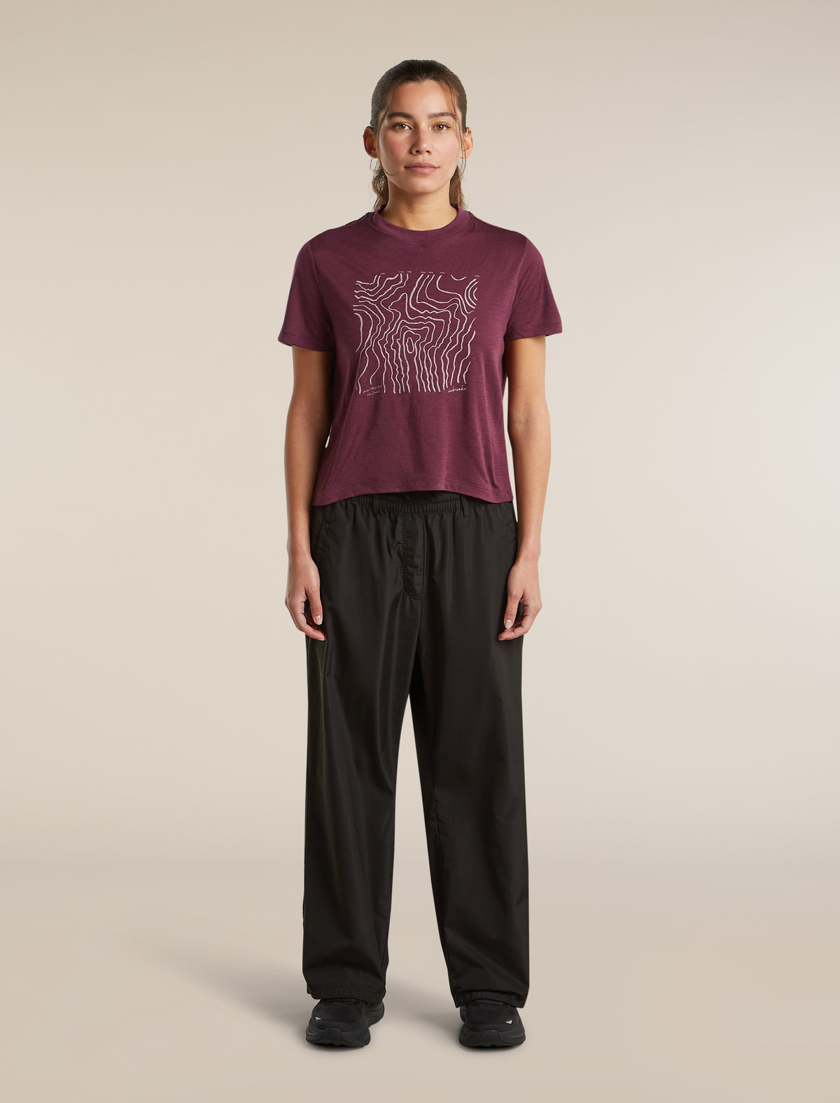 Women's Merino 150 Tech Lite Short Sleeve Crop Tee Great Heights Dark Berry - 3