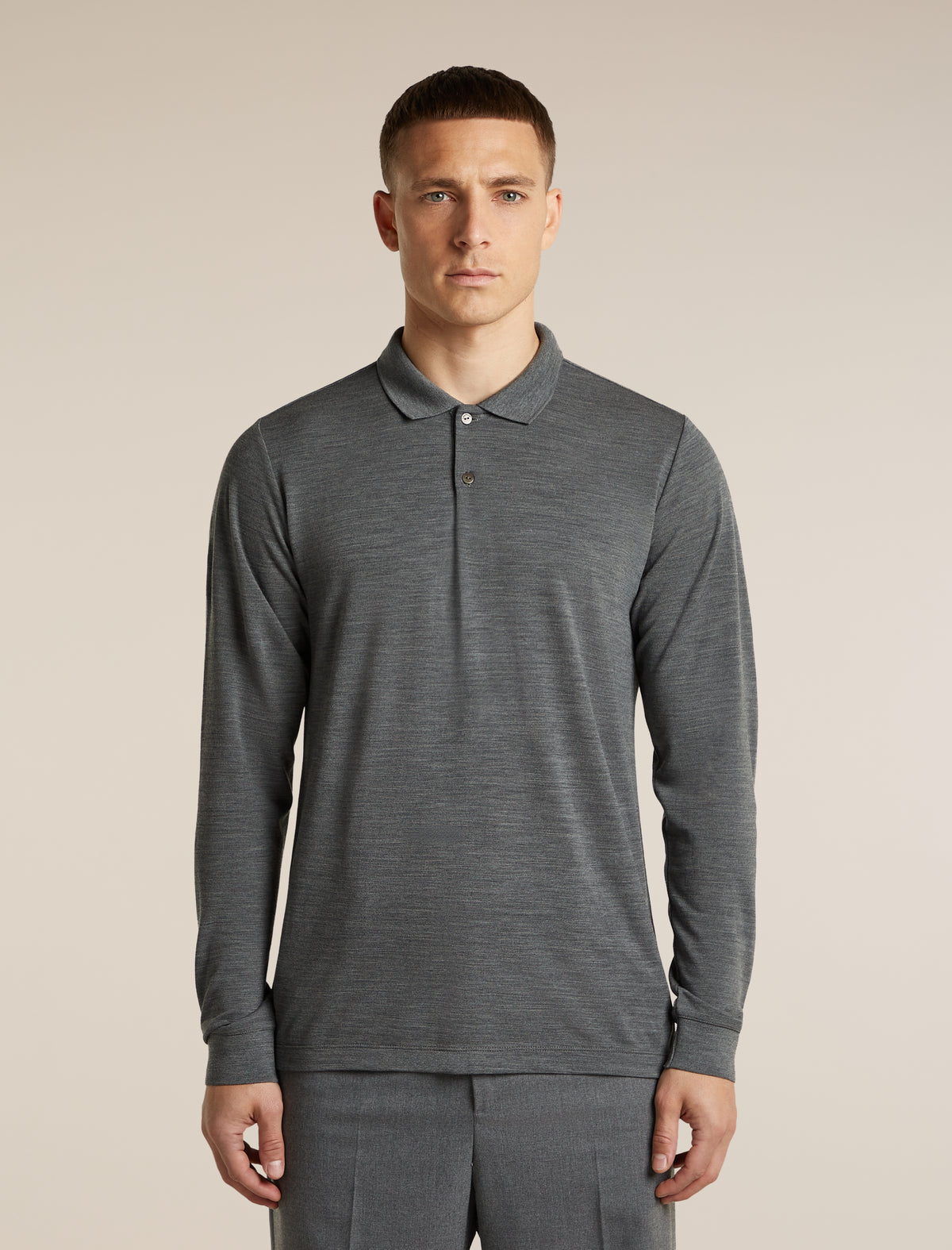 Men's 15.5 MerinoFine™ Pique Long Sleeve Polo Gritstone Heather - 1