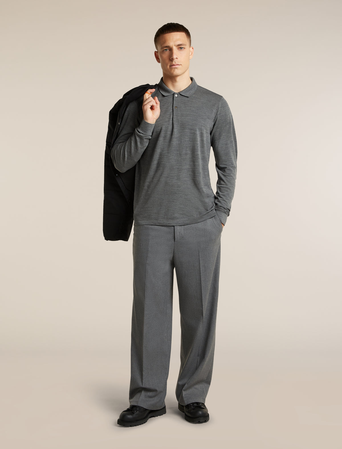 Men's 15.5 MerinoFine™ Pique Long Sleeve Polo Gritstone Heather - 4