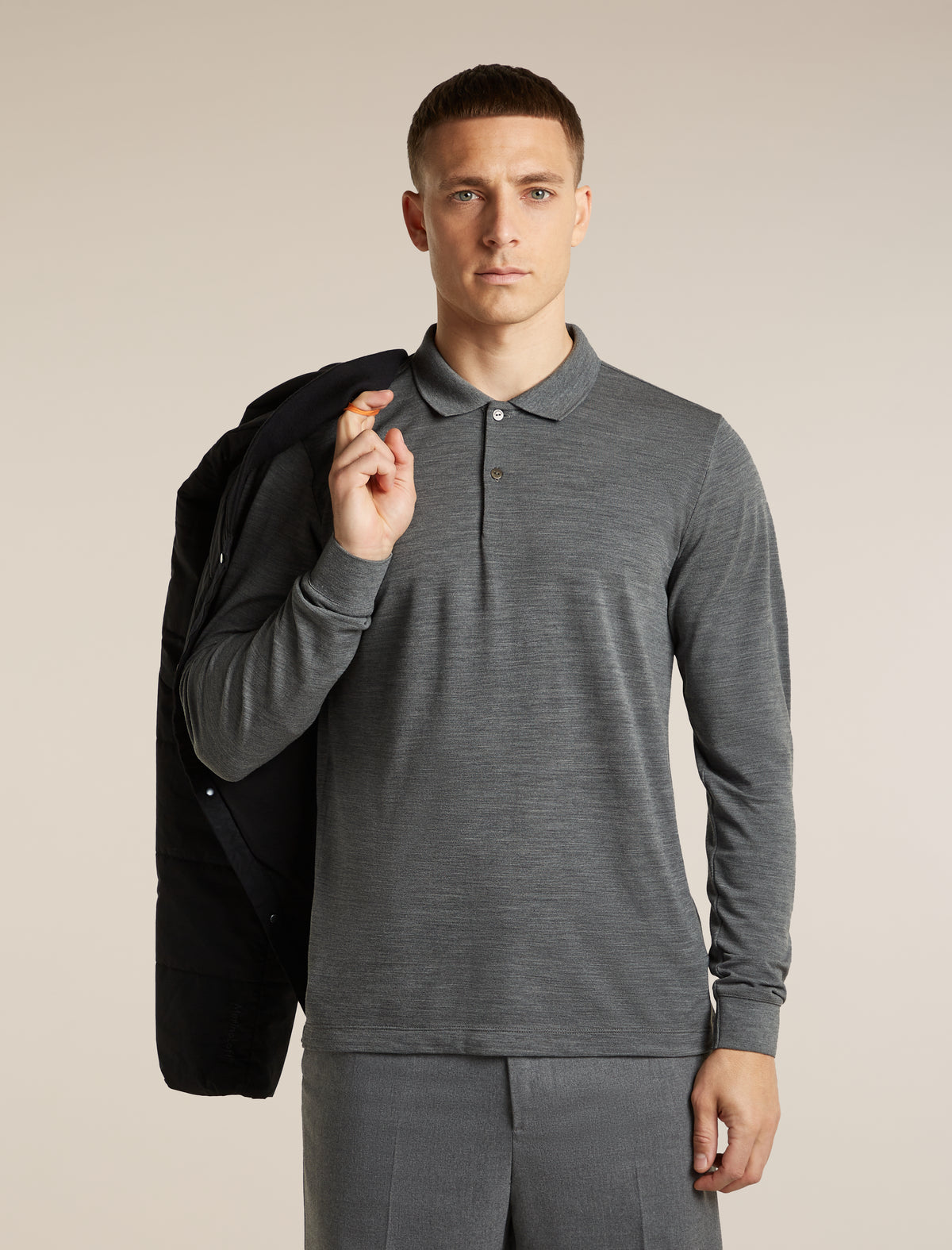 Men's 15.5 MerinoFine™ Pique Long Sleeve Polo Gritstone Heather - 5