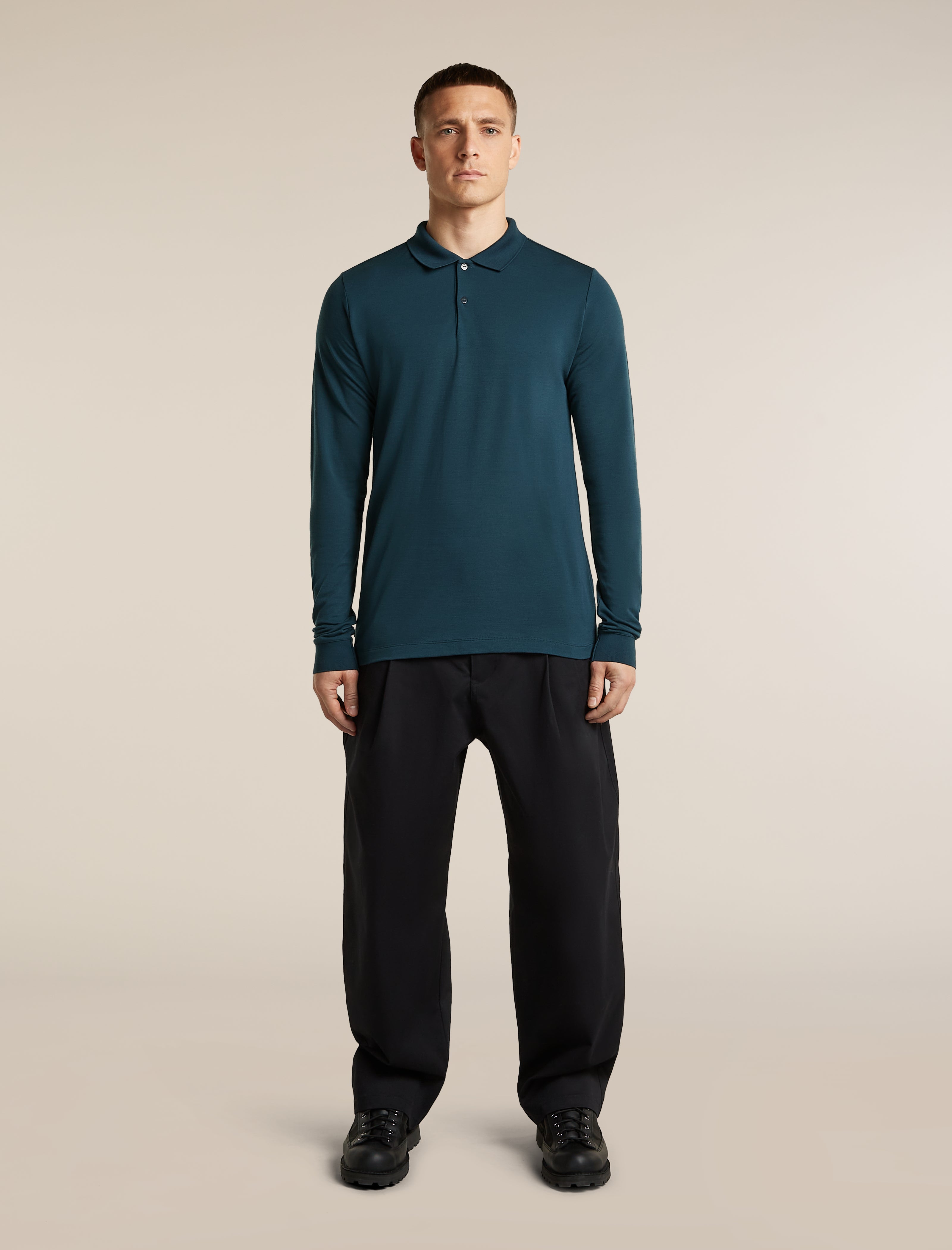 Men's 15.5 MerinoFine™ Pique Long Sleeve Polo | icebreaker Abyss