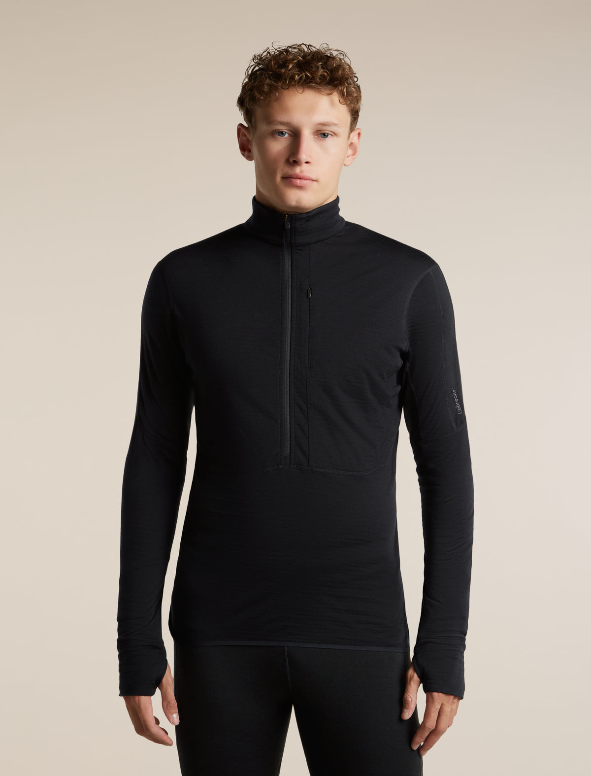 Men's Merino Blend 200 RealFleece™ Descender Long Sleeve Half Zip Black - 1