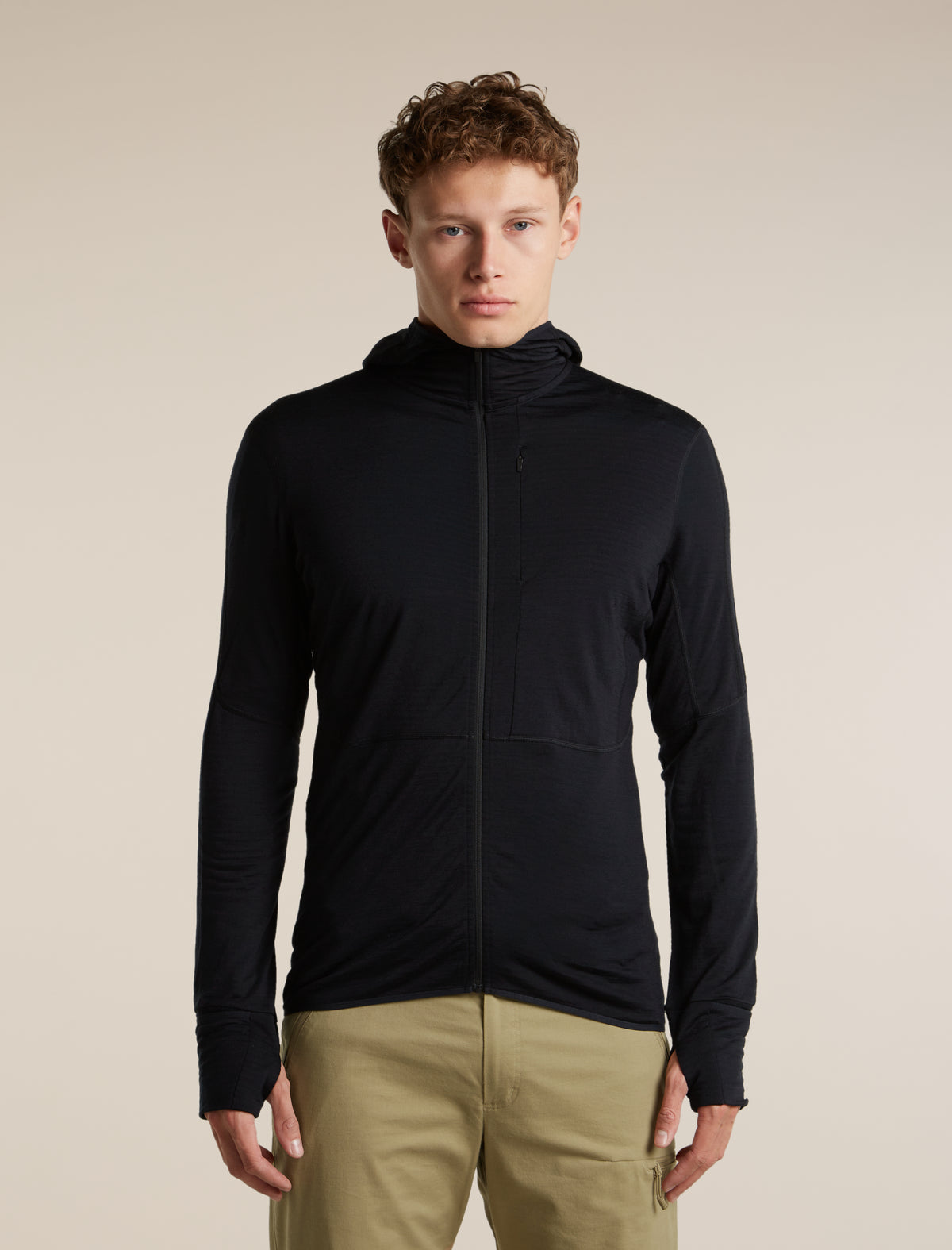 Men's Merino Blend 200 RealFleece™ Descender Long Sleeve Zip Hoodie Black - 1