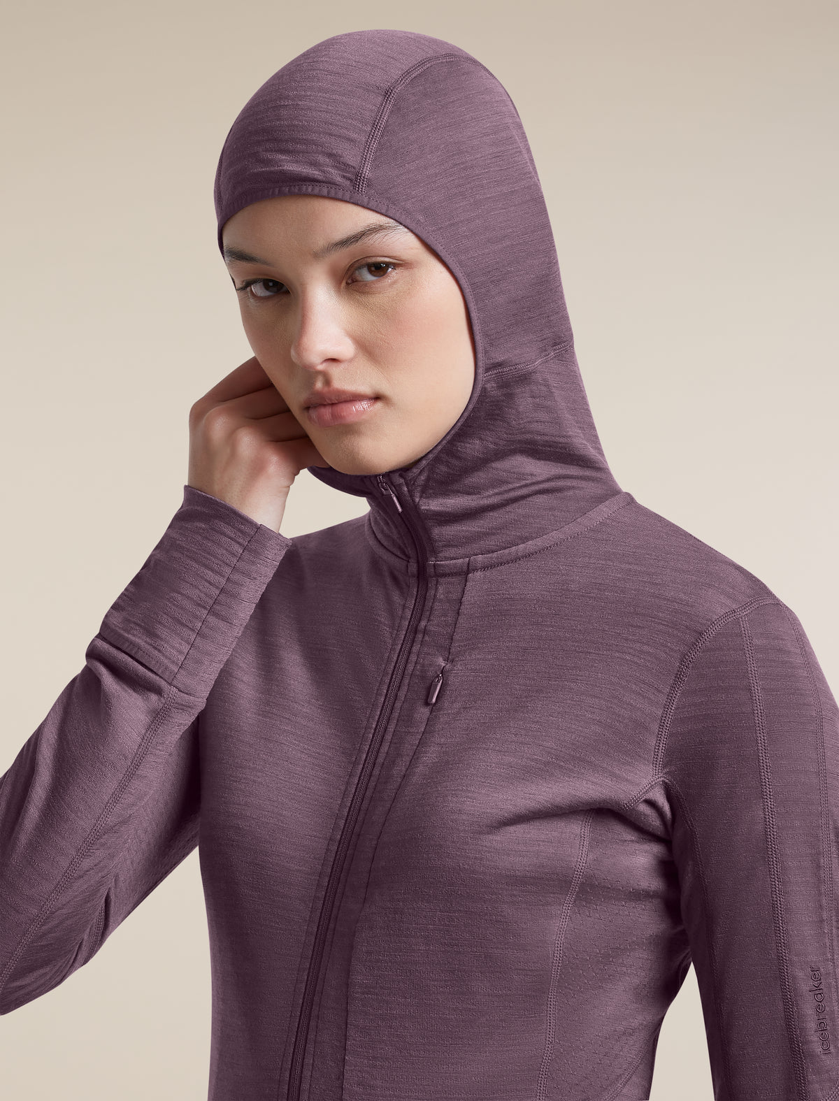 Women's Merino Blend 200 RealFleece™ Descender Long Sleeve Zip Hoodie Grey Plum - 8