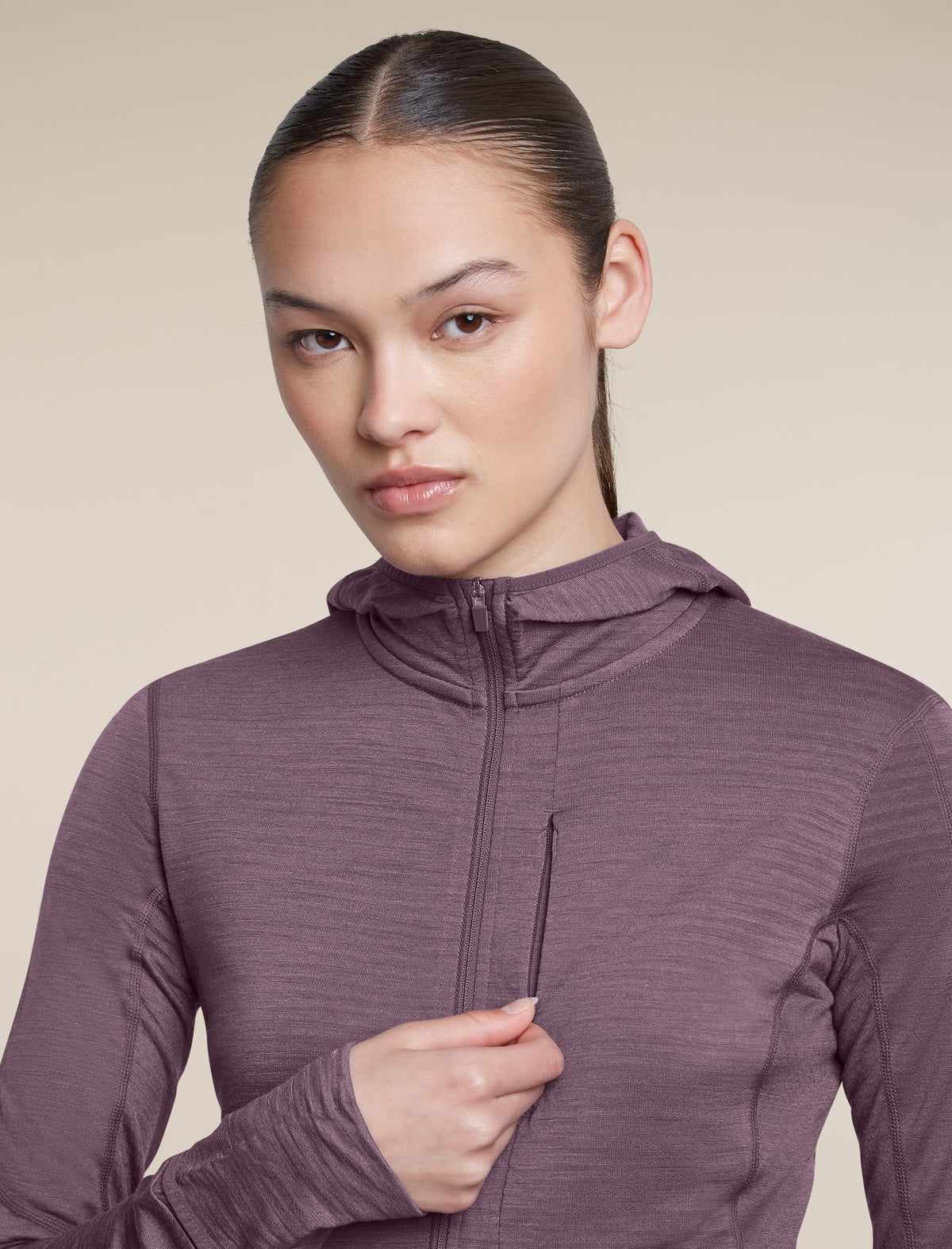 Women's Merino Blend 200 RealFleece™ Descender Long Sleeve Zip Hoodie Grey Plum - 10