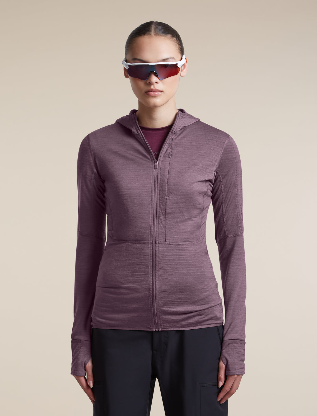 Women's Merino Blend 200 RealFleece™ Descender Long Sleeve Zip Hoodie Grey Plum - 5