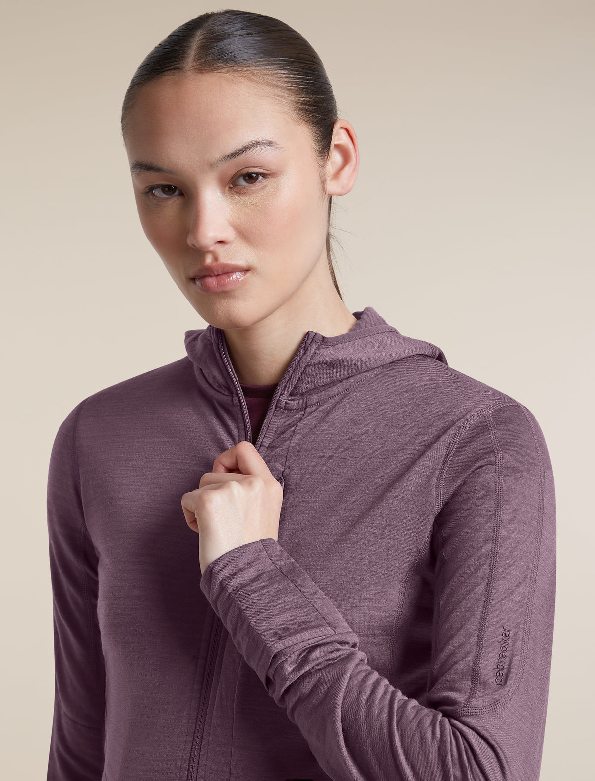 Women's Merino Blend 200 RealFleece™ Descender Long Sleeve Zip Hoodie Grey Plum - 6
