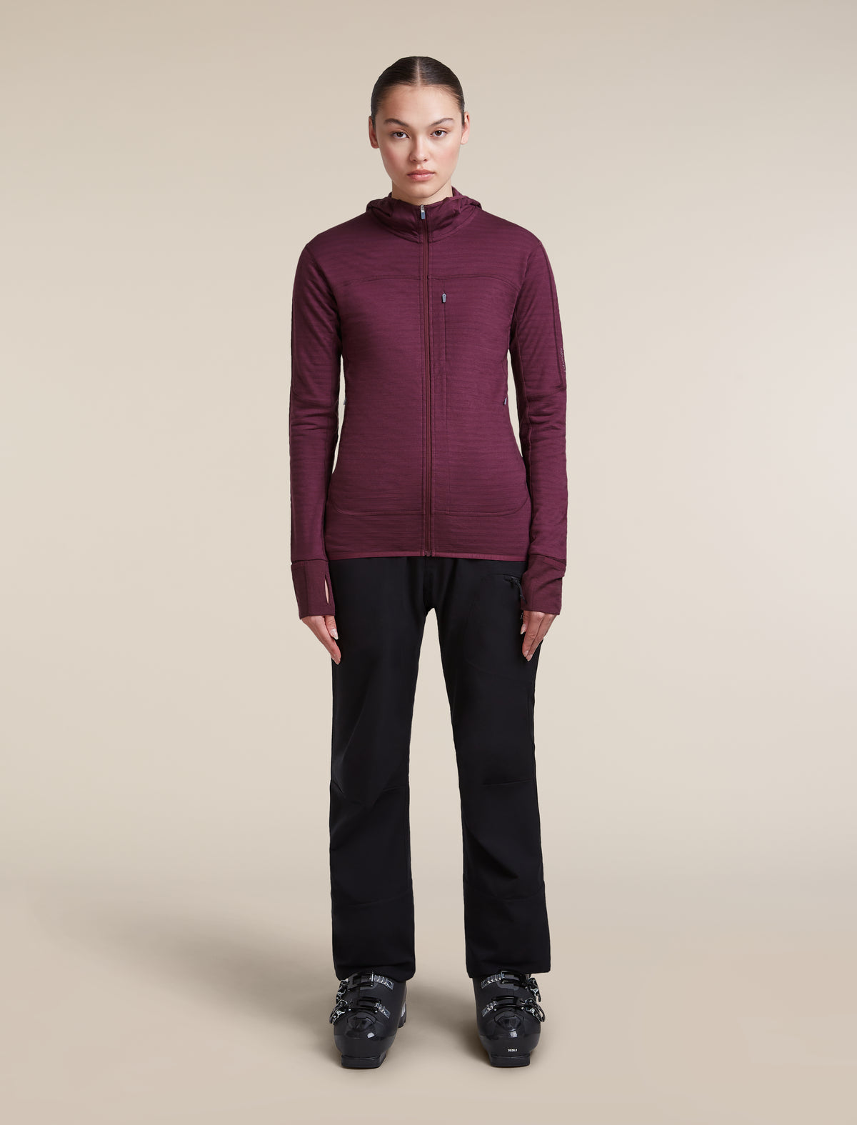 Women's Merino Blend 300 RealFleece™ Descender Long Sleeve Zip Hoodie Dark Berry - 3
