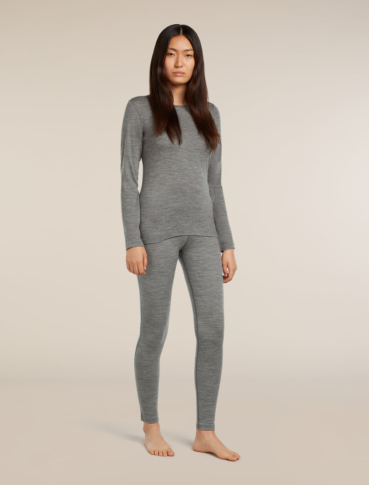 Women's Merino 200 Oasis Long Sleeve Crewe Thermal Top Gritstone Heather - 3