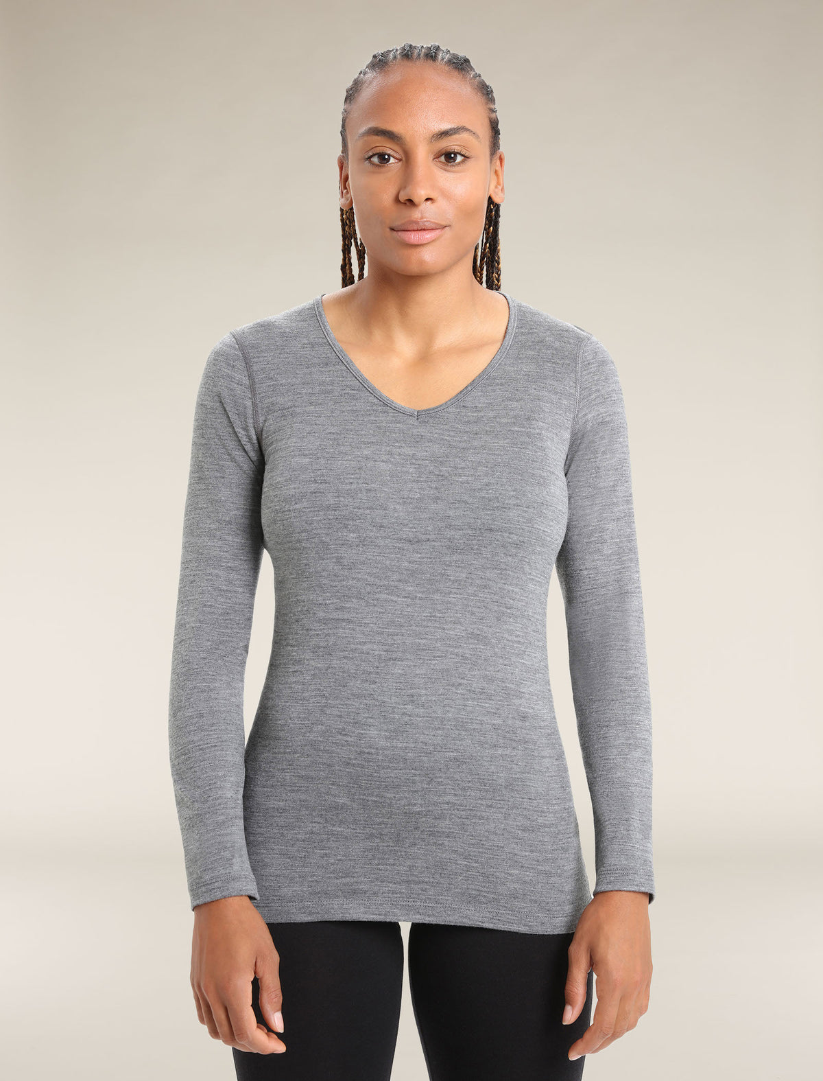 Women's Merino 200 Oasis Long Sleeve V Neck Thermal Top Gritstone Heather - 1