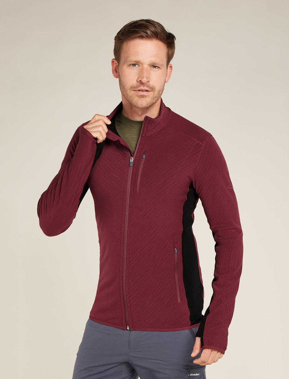 Men's Descender Long Sleeve Zip Jacket Port/Black - 1