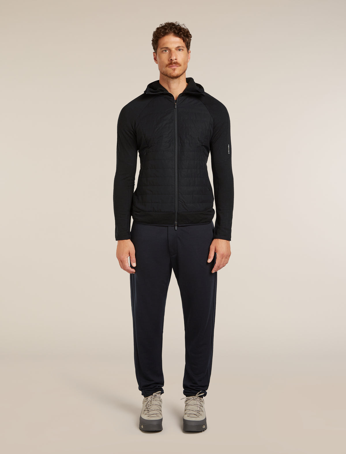 Men's Merino Blend Quantum Hybrid Long Sleeve Zip Hoodie Black - 2
