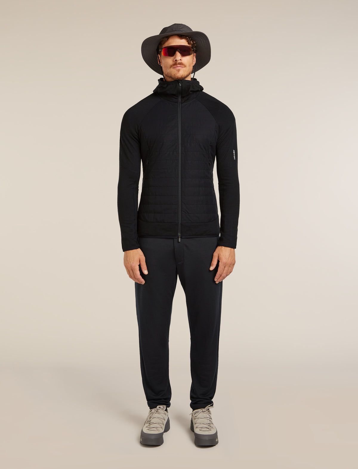 Men's Merino Blend Quantum Hybrid Long Sleeve Zip Hoodie Black - 3