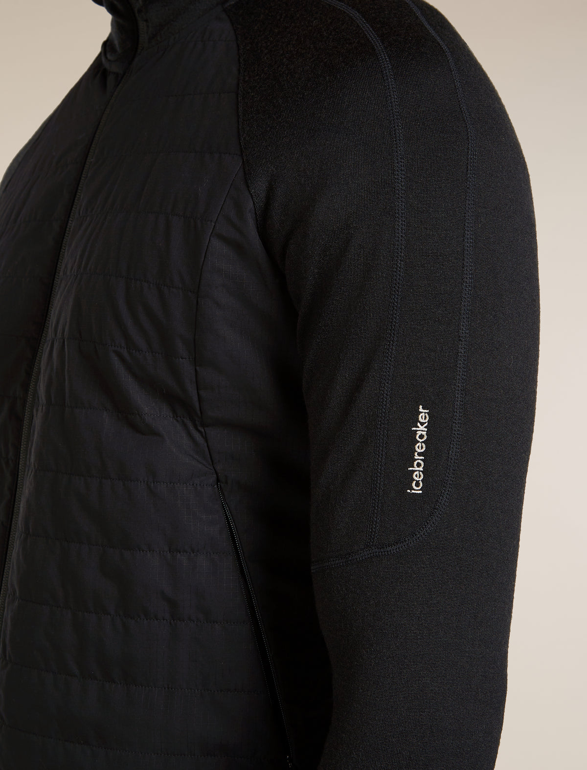 Men's Merino Blend Quantum Hybrid Long Sleeve Zip Hoodie Black - 4
