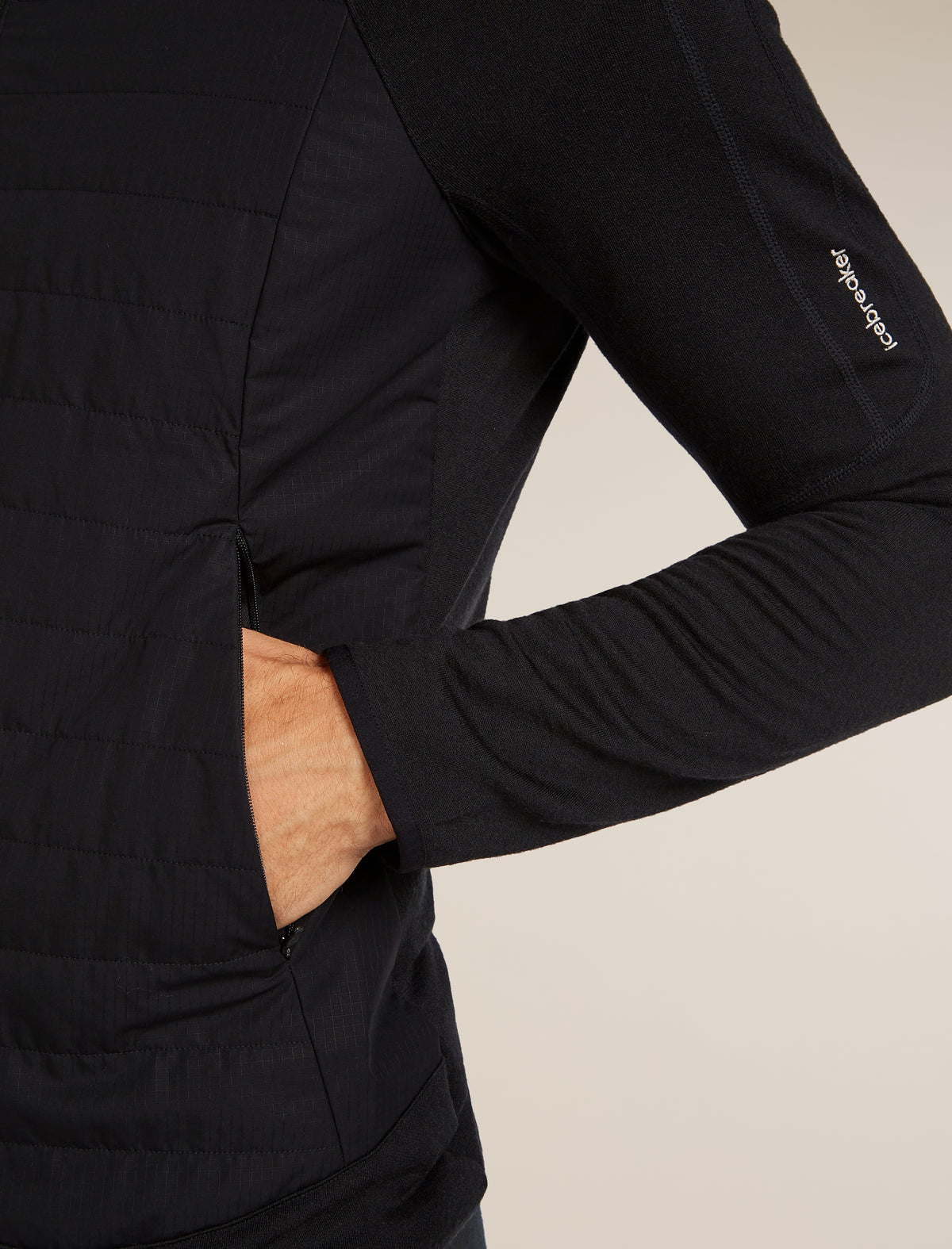 Men's Merino Blend Quantum Hybrid Long Sleeve Zip Hoodie Black - 5