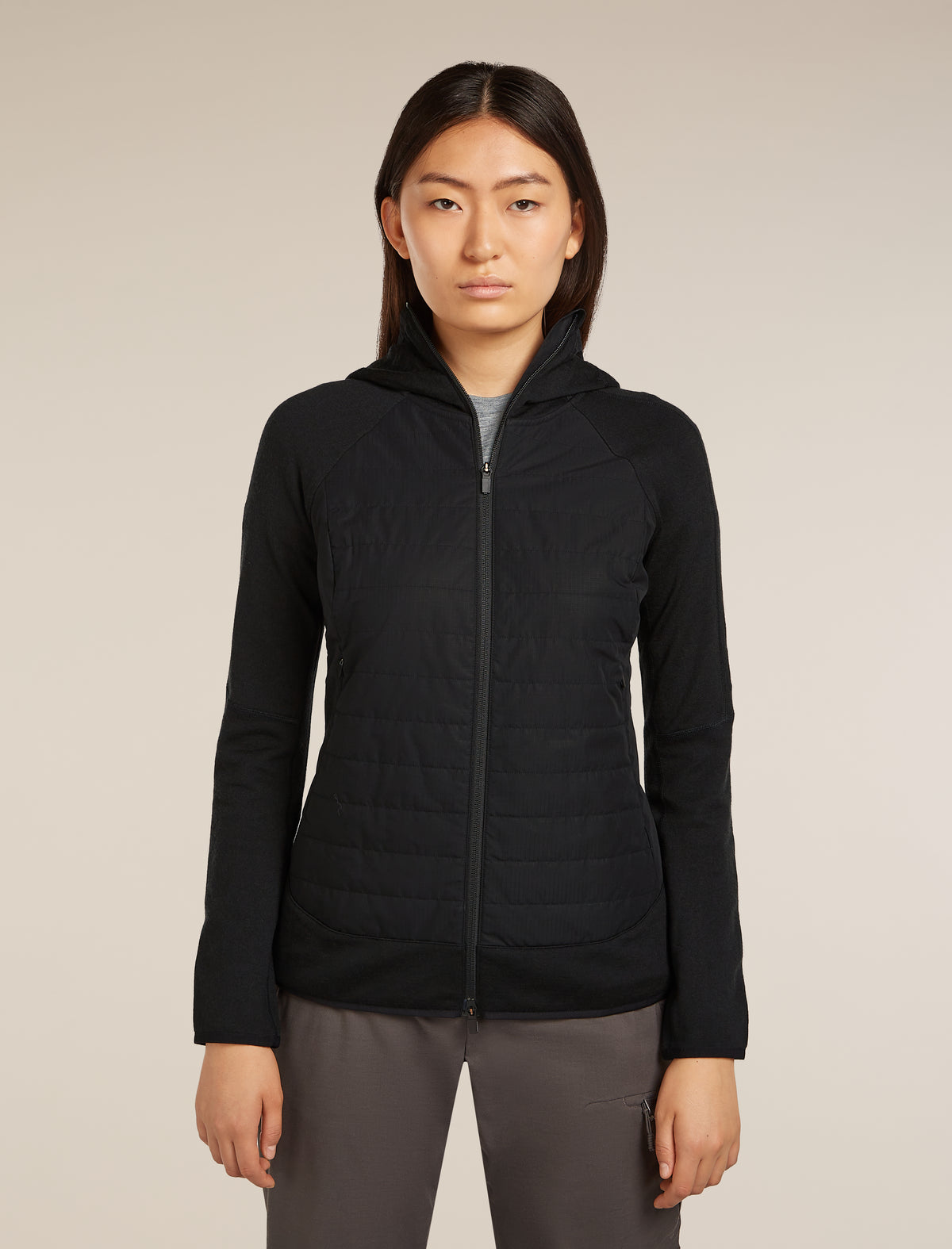 Women's Merino Blend Quantum Hybrid Long Sleeve Zip Hoodie| icebreaker