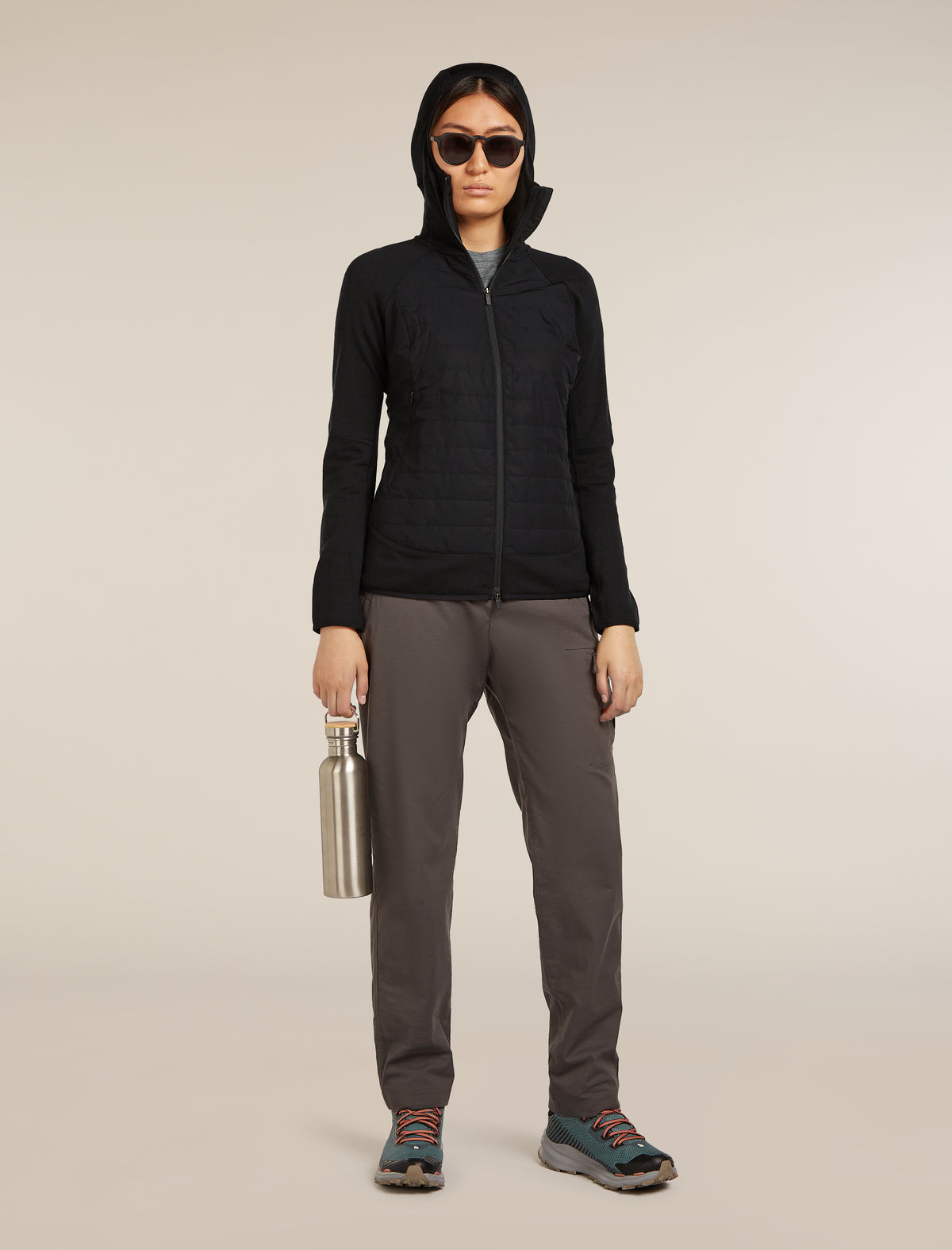 Women's Merino Blend Quantum Hybrid Long Sleeve Zip Hoodie Black - 4