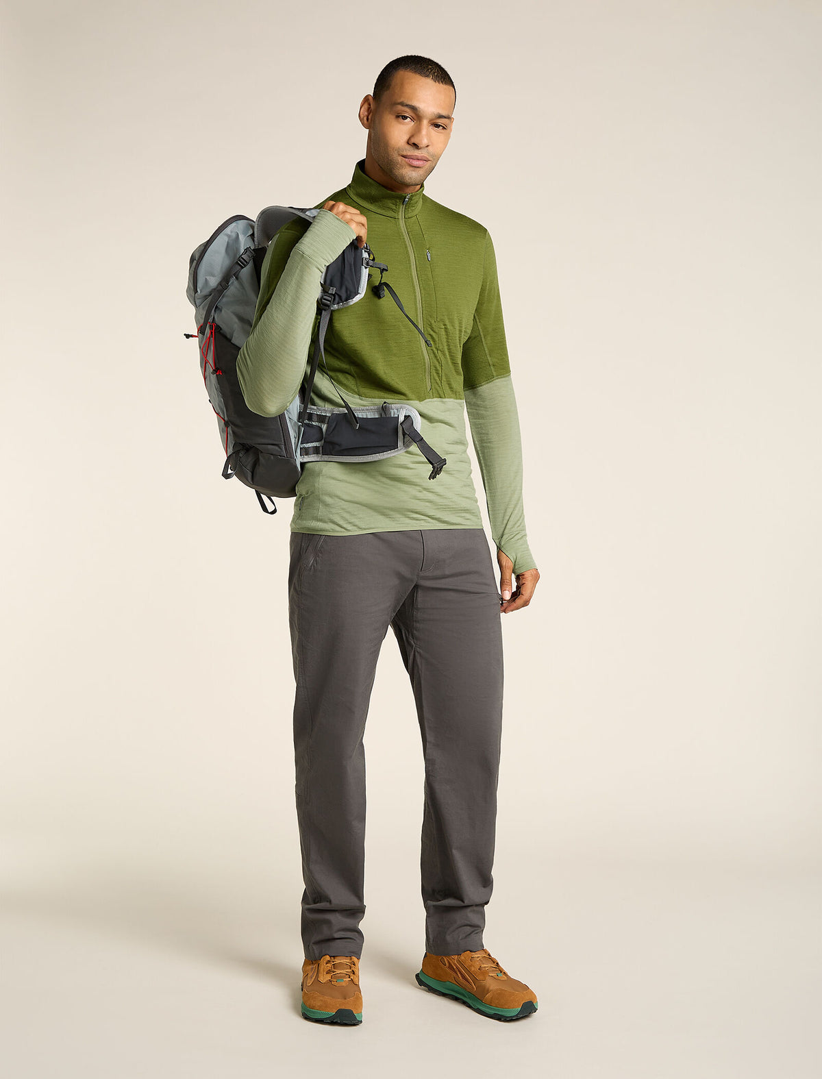 Men's Merino Blend 200 Realfleece™ Descender Long Sleeve Half Zip Top Sphagnum/lichen - 4