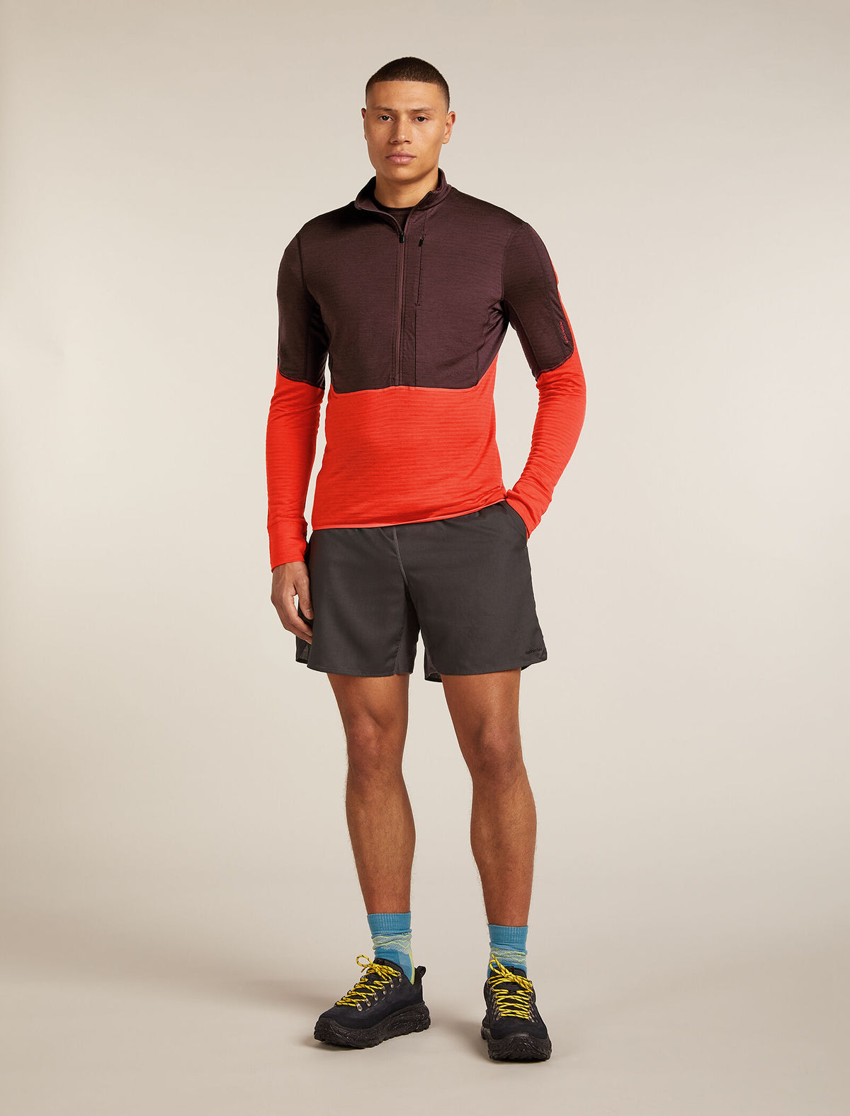 Men's Merino Blend 200 Realfleece™ Descender Long Sleeve Half Zip Top Java/Fervid - 3