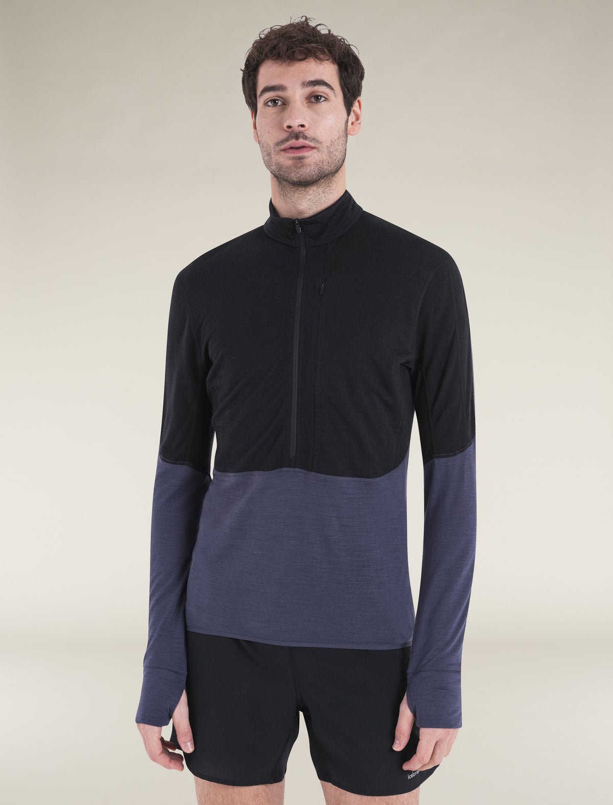 Men's Merino Blend 200 Realfleece™ Descender Long Sleeve Half Zip Top Black/Graphite - 1
