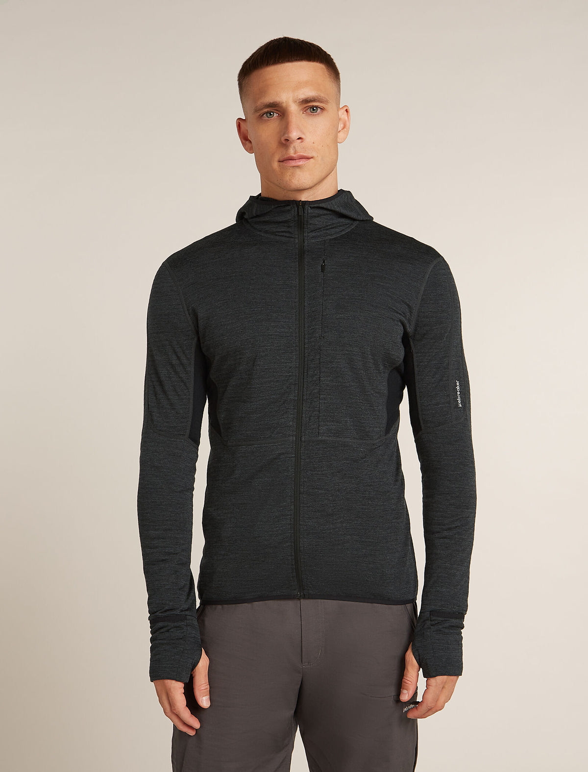 Men's Merino Blend 200 Realfleece™ Descender Long Sleeve Zip Hoodie Jet Heather/Black - 1